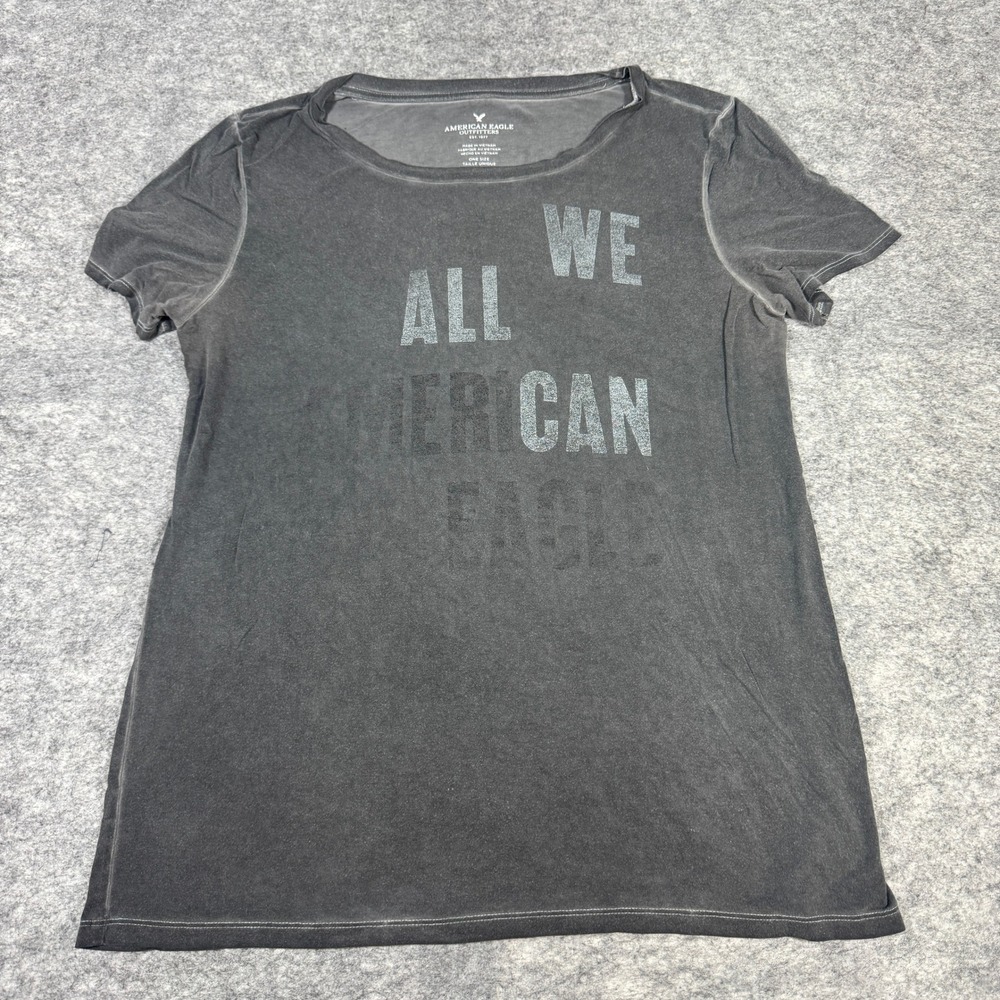 American Eagle Outfitters Gray Mineral Wash Graphic Tee One Size Short Sleeve